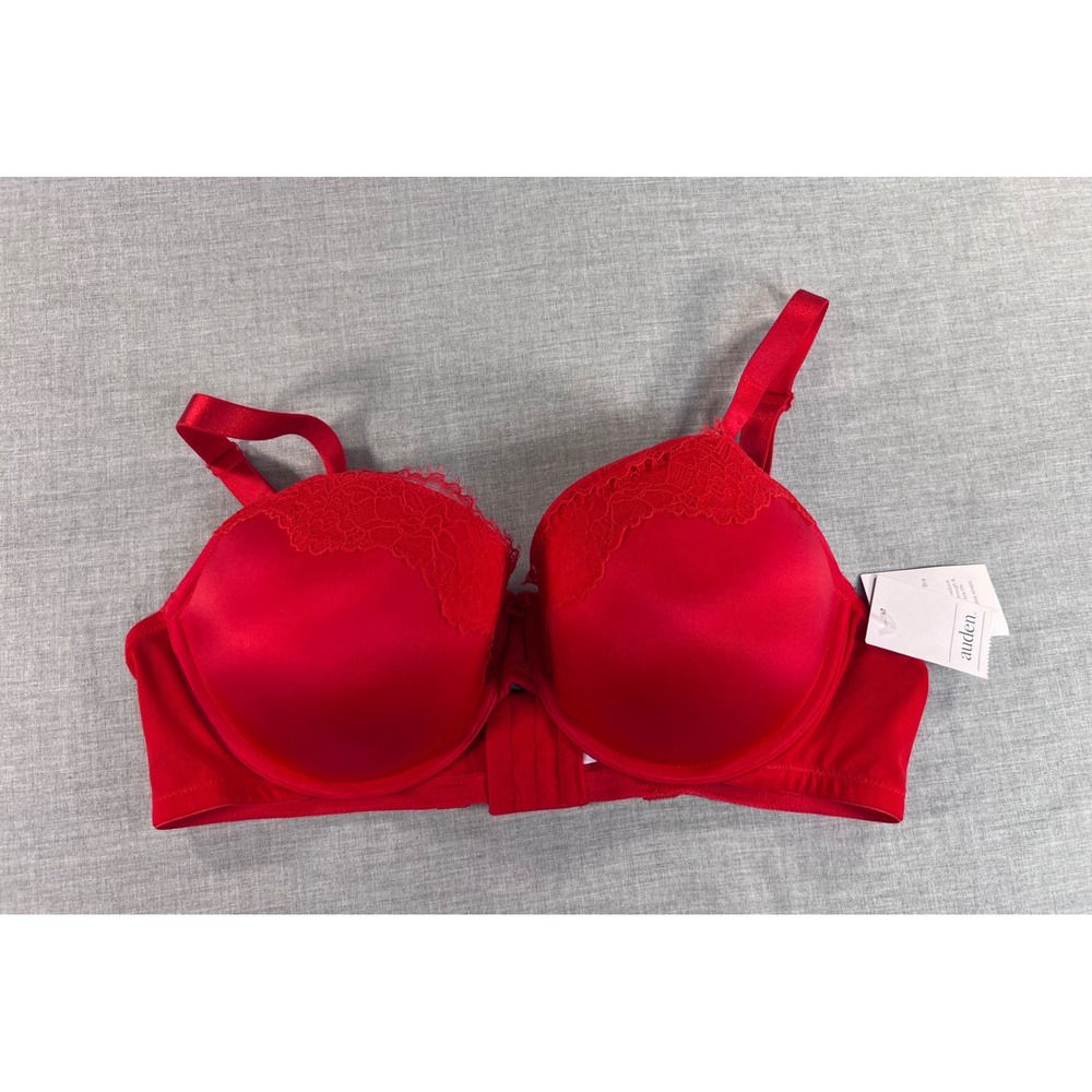 Auden Red Push Up Demi Coverage Underwire Bra with Lace Trim 40C F00331970 NEW